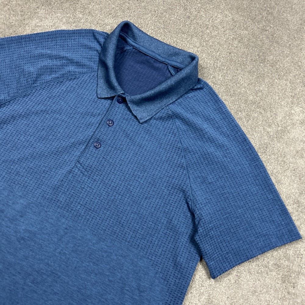 Lululemon Polo Shirt Mens Small Blue Metal Vent Athletic Stretch Casual Tech